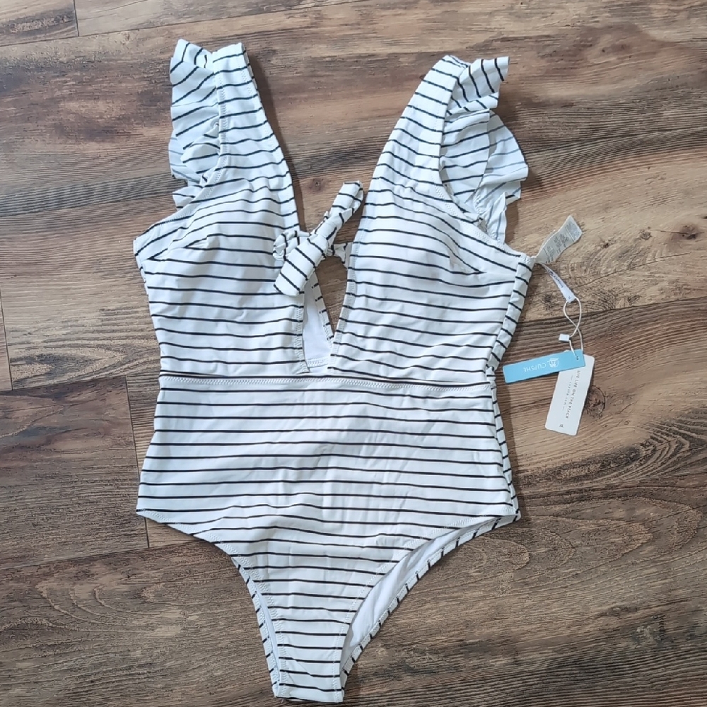 Cupshe Striped Ruffle One-Piece Swimsuit
